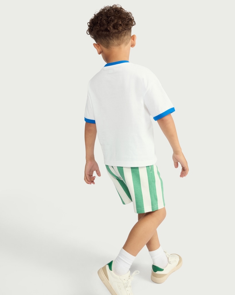 F&F Boys 2-Piece Saint Lucia Slogan T-Shirt and Striped Shorts Set in White thumbnail 3