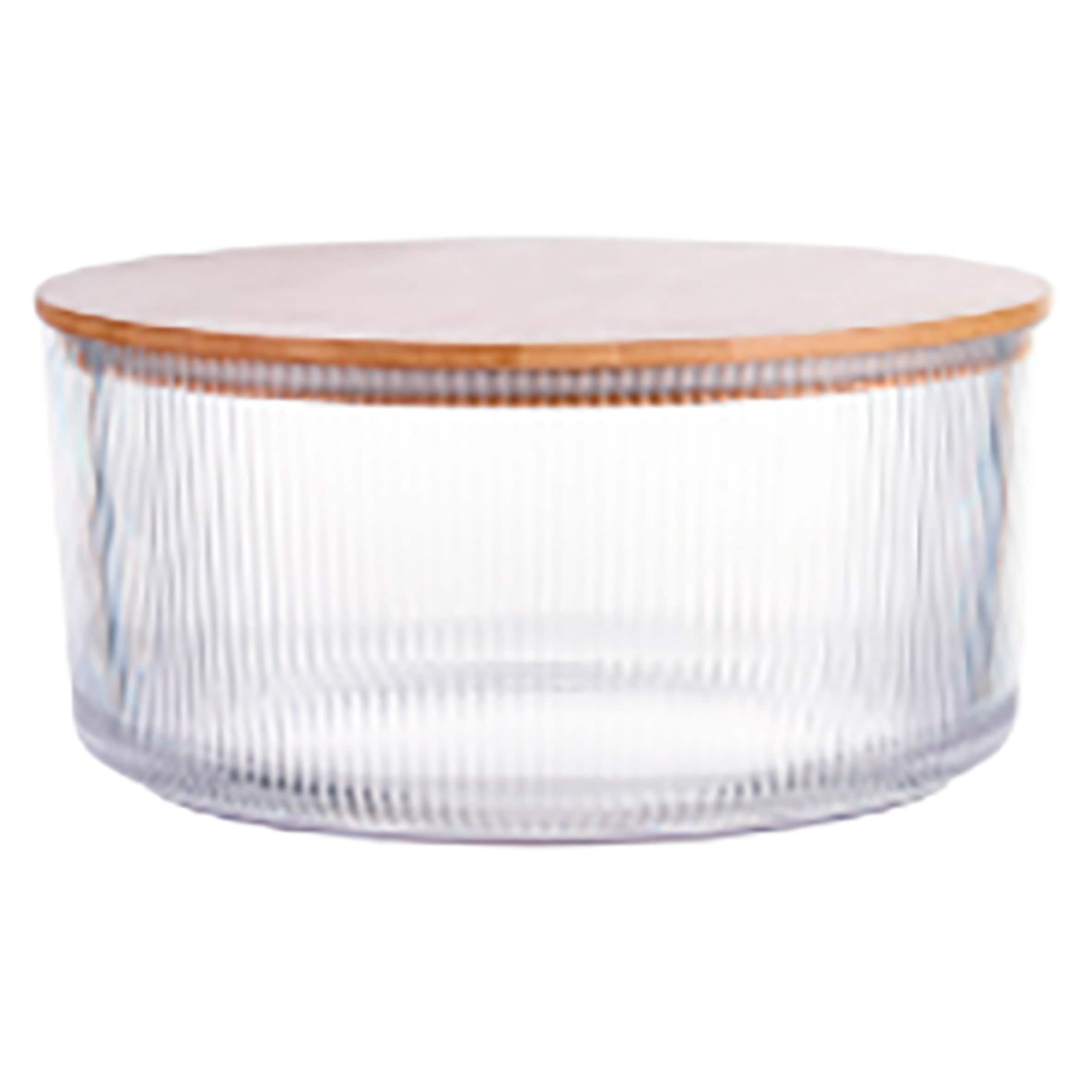 F&F Home clear ribbed bowl with wooden lid