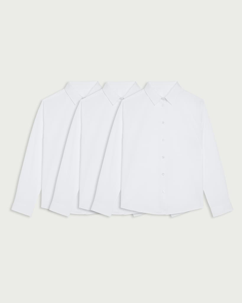 F&F School Girls 3-Pack Generous Fit Long Sleeved Shirts in White