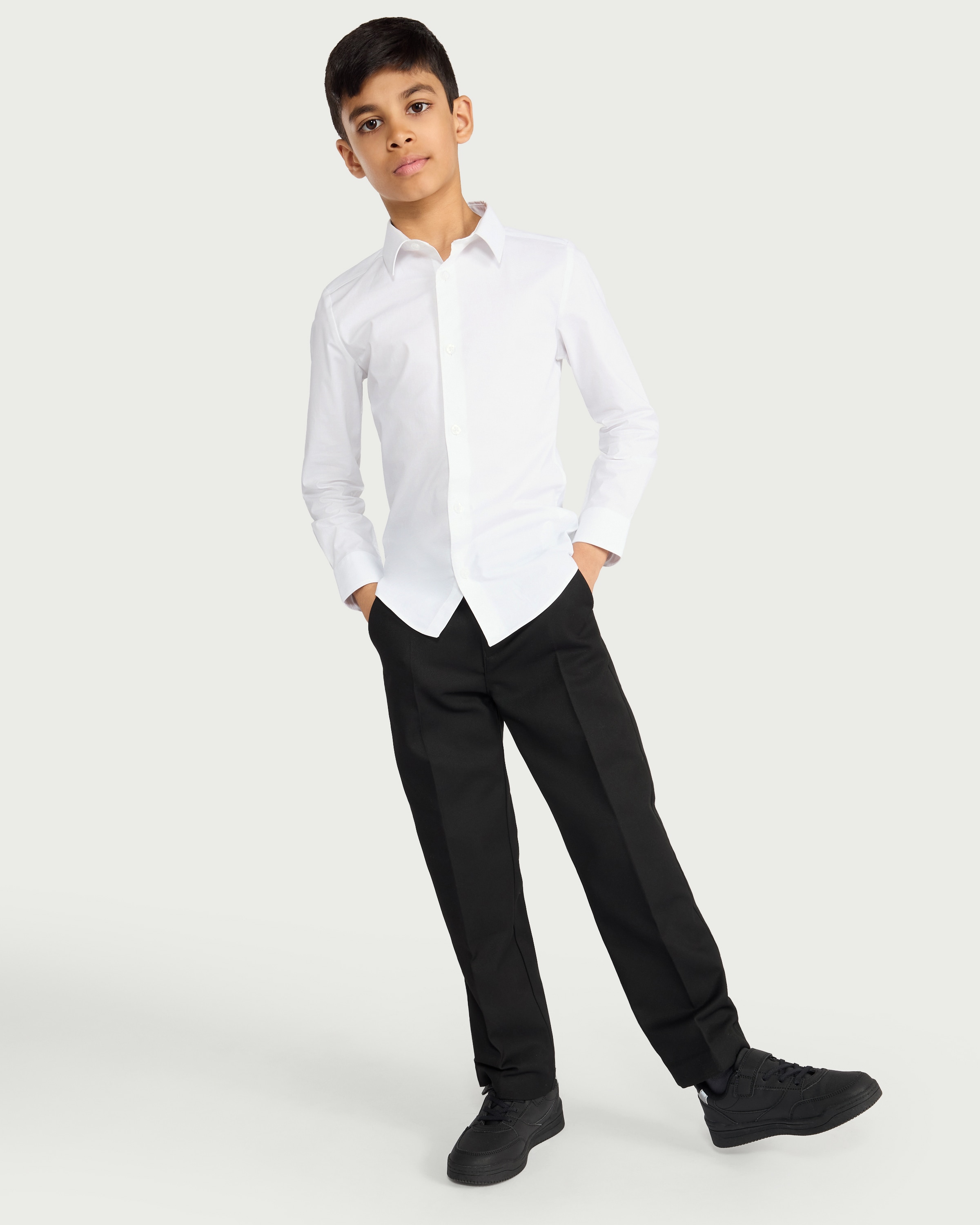 F&F School Boys 3-Pack Cotton Rich Long Sleeved Shirts in White