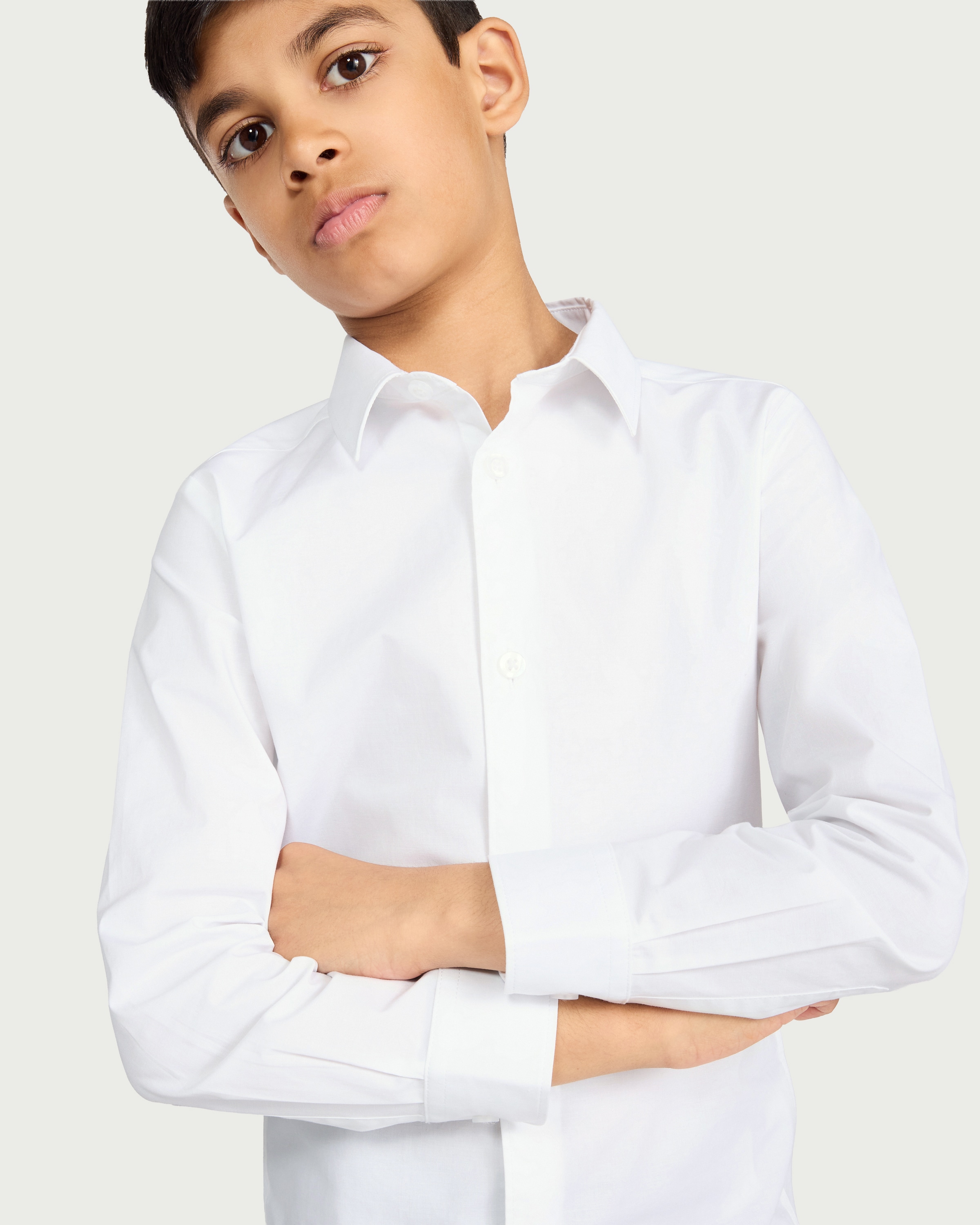 F&F School Boys 3-Pack Cotton Rich Long Sleeved Shirts in White thumbnail 2