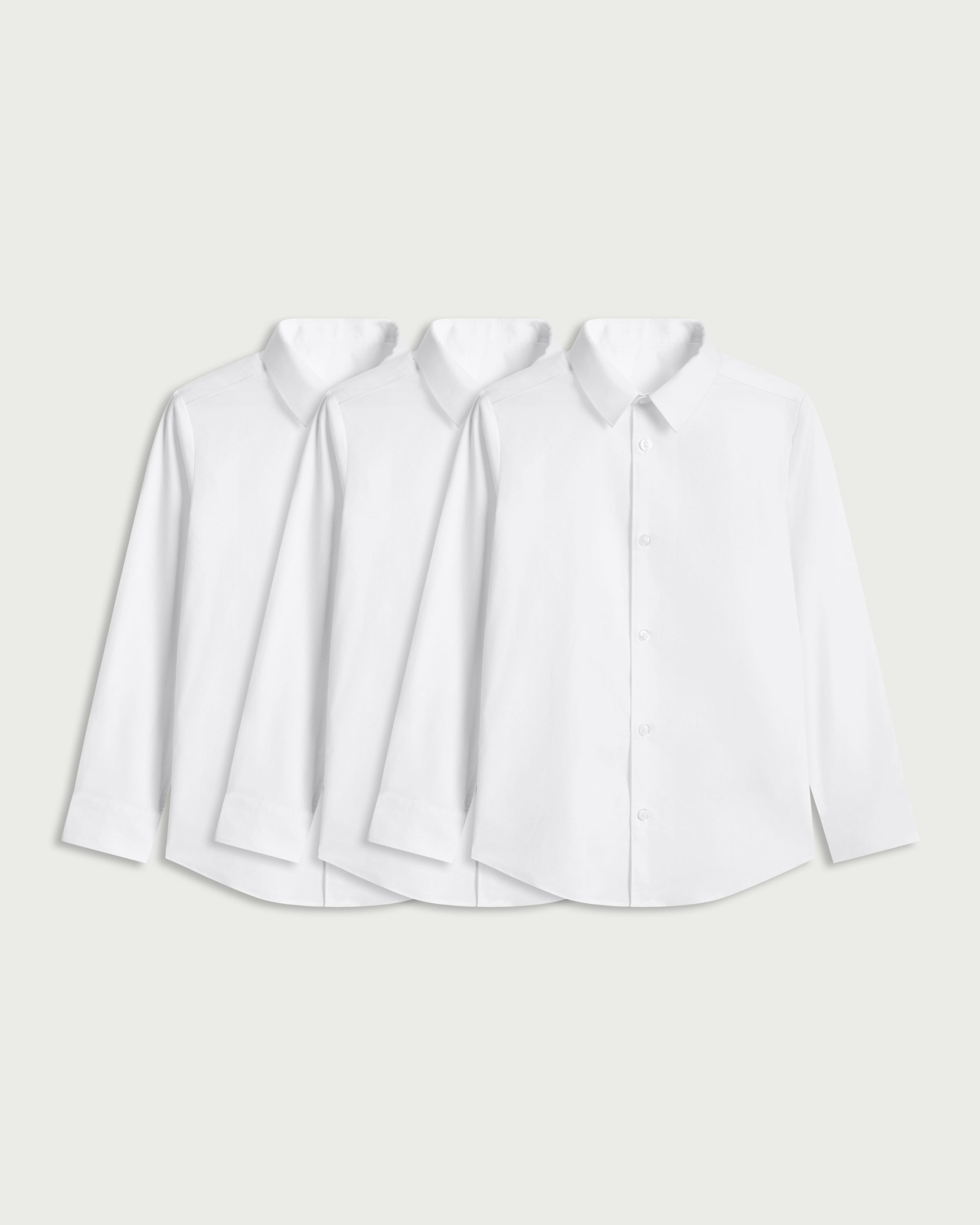 F&F School Boys 3-Pack Cotton Rich Long Sleeved Shirts in White thumbnail 4