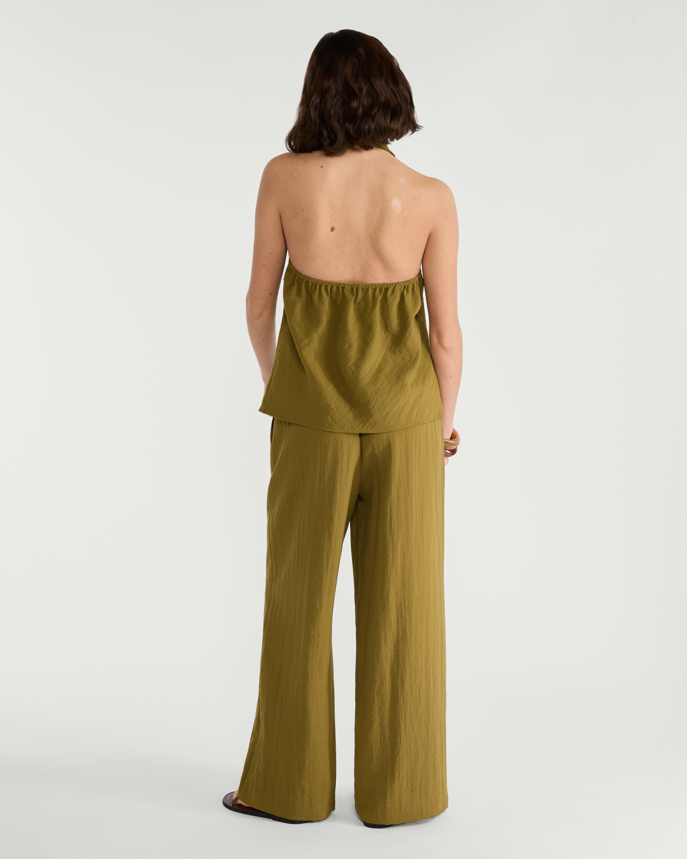 The F&F Edit Wide Leg Drawstring Co-ord Trousers in Olive thumbnail 3