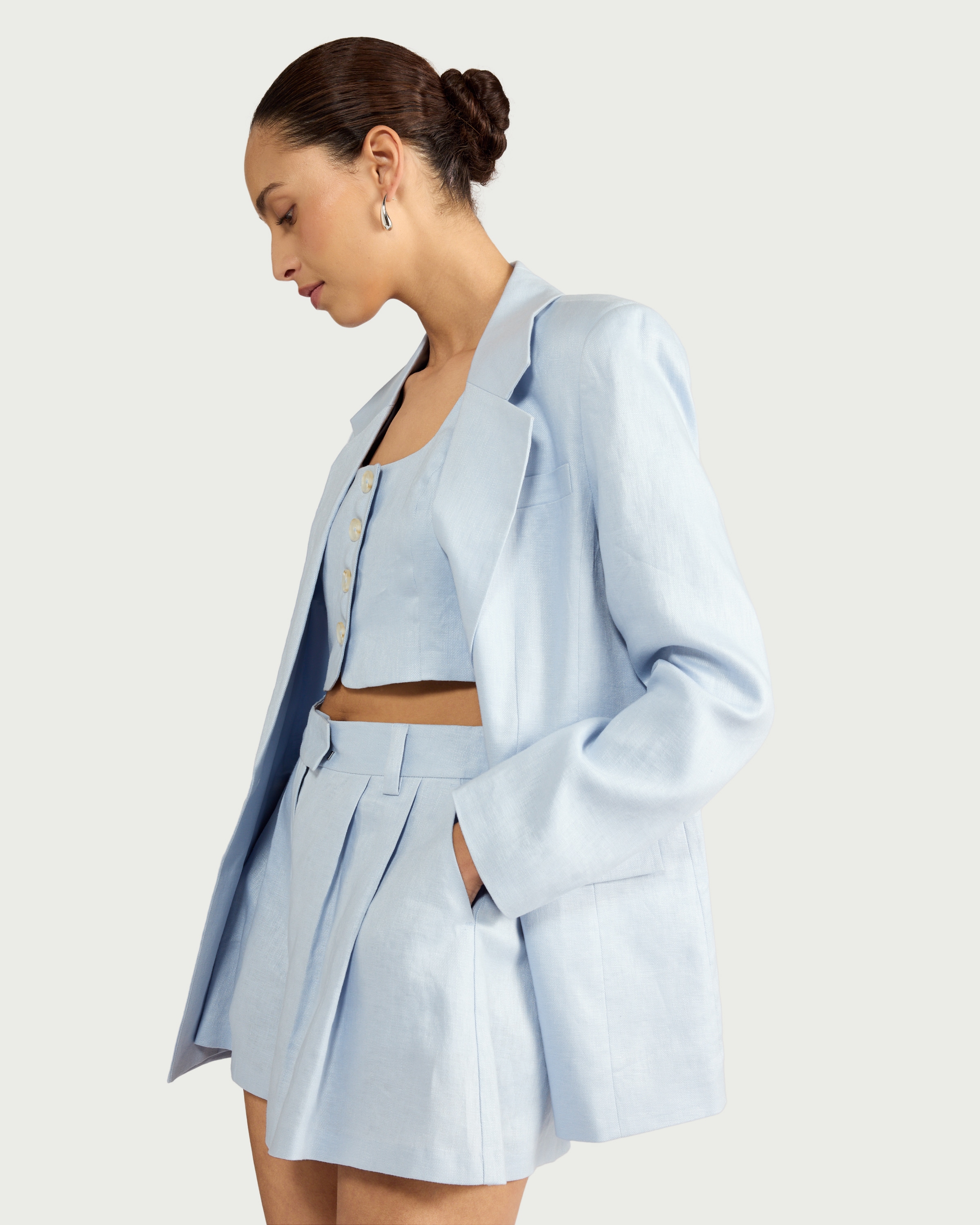 F&F Pure Linen Tailored Single Breasted Blazer in Blue thumbnail 2