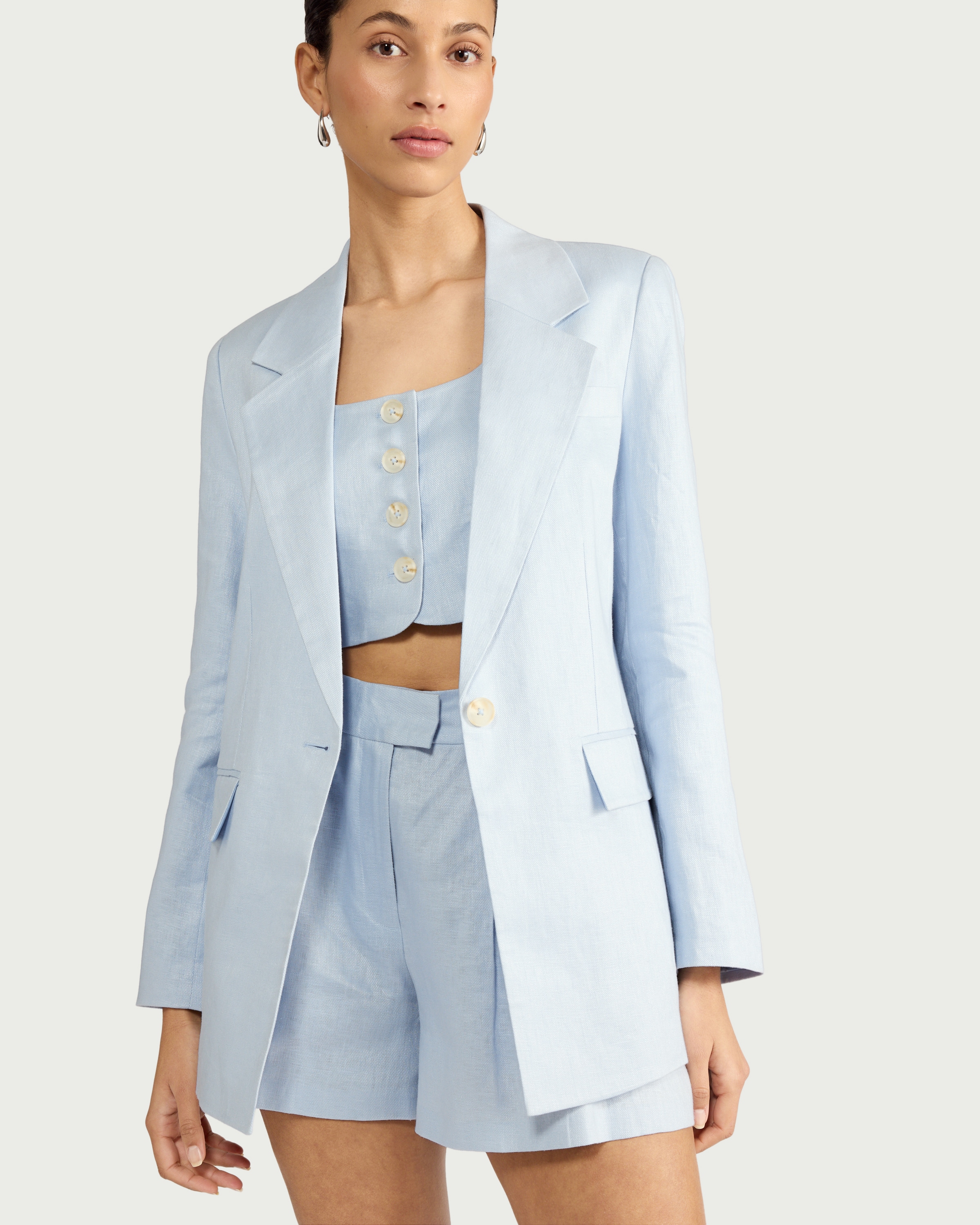 F&F Pure Linen Tailored Single Breasted Blazer in Blue thumbnail 3