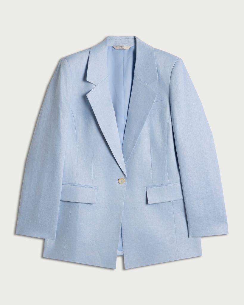 F&F Pure Linen Tailored Single Breasted Blazer in Blue thumbnail 5