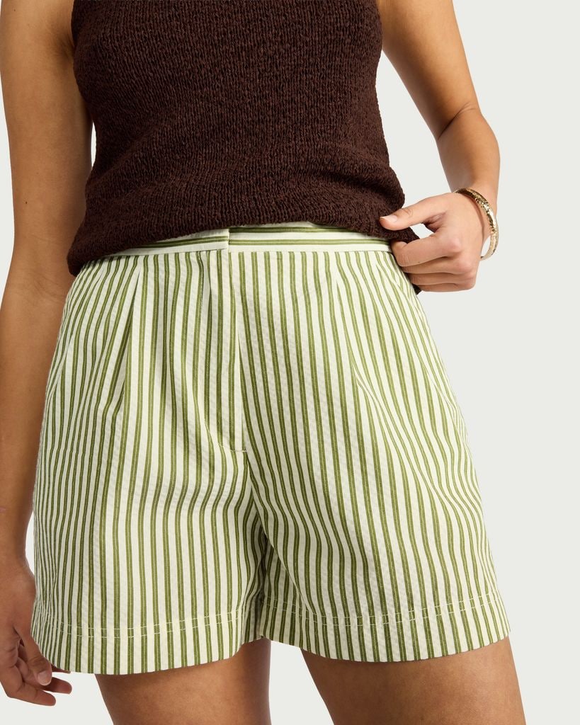 F&F Seersucker Striped Shorts in Multi Green