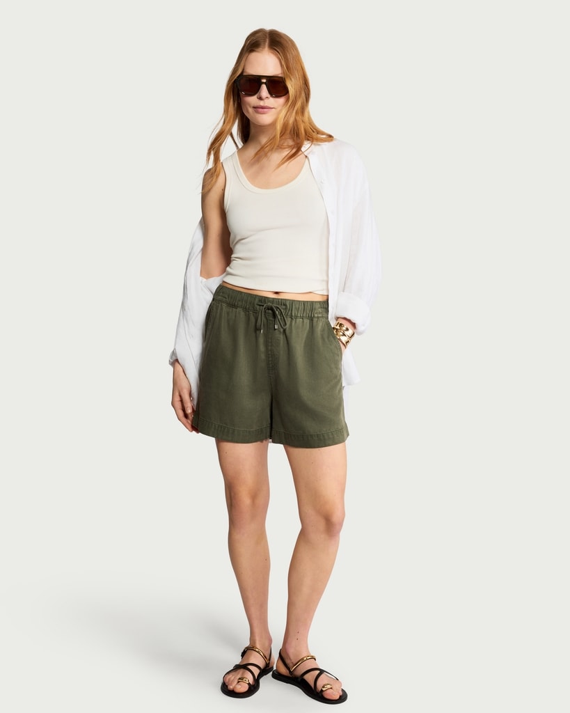 F&F Pure Lyocell Drawstring Shorts in Khaki