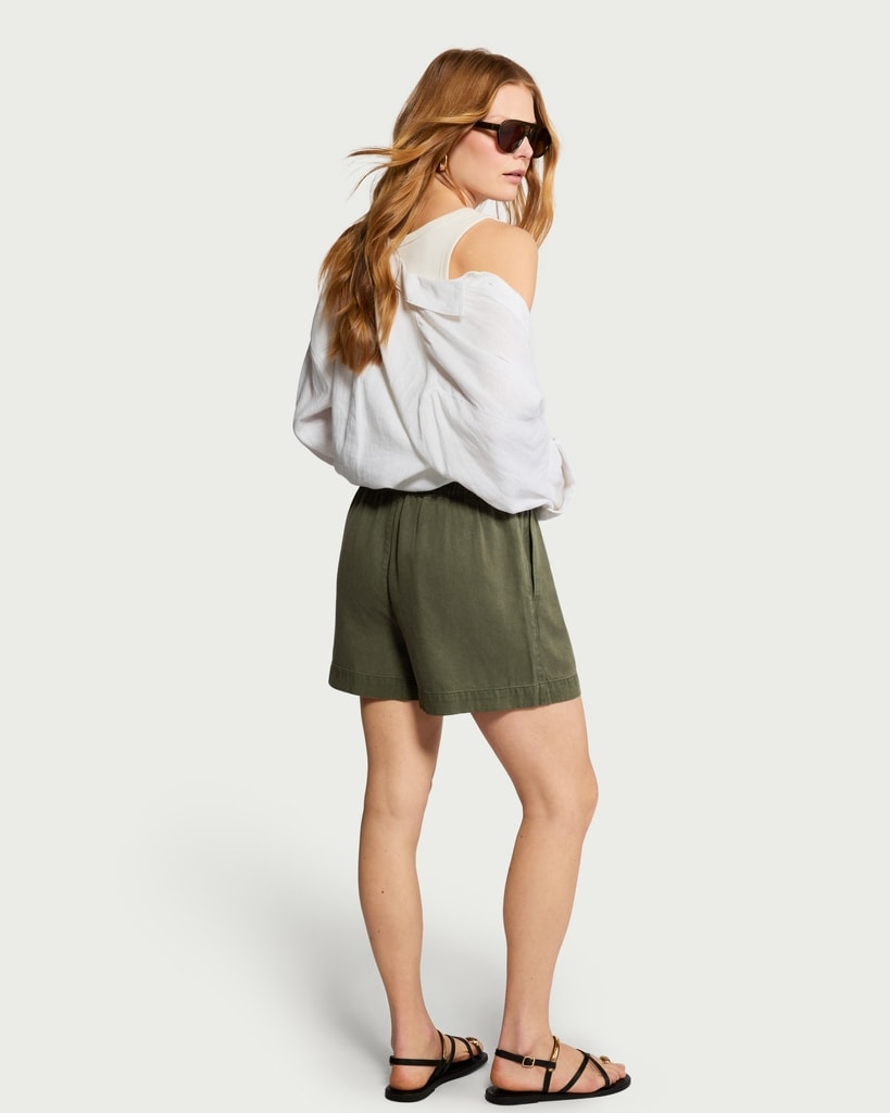 F&F Pure Lyocell Drawstring Shorts in Khaki thumbnail 3