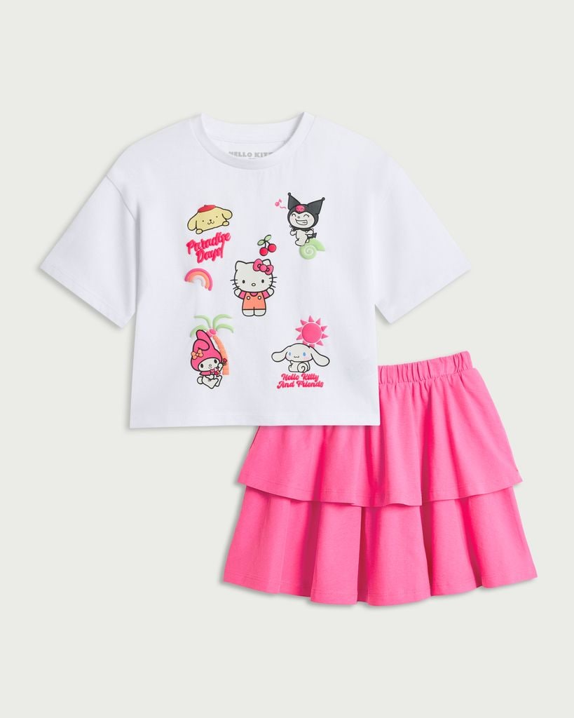 Hello Kitty and Friends 2-Piece Pure Cotton T-Shirt & Tiered Skirt Set in Multi thumbnail 4