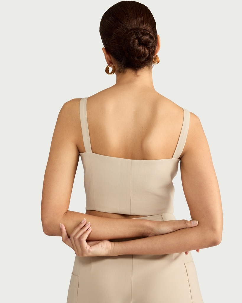 F&F Button Front Cropped Waistcoat in Beige thumbnail 3