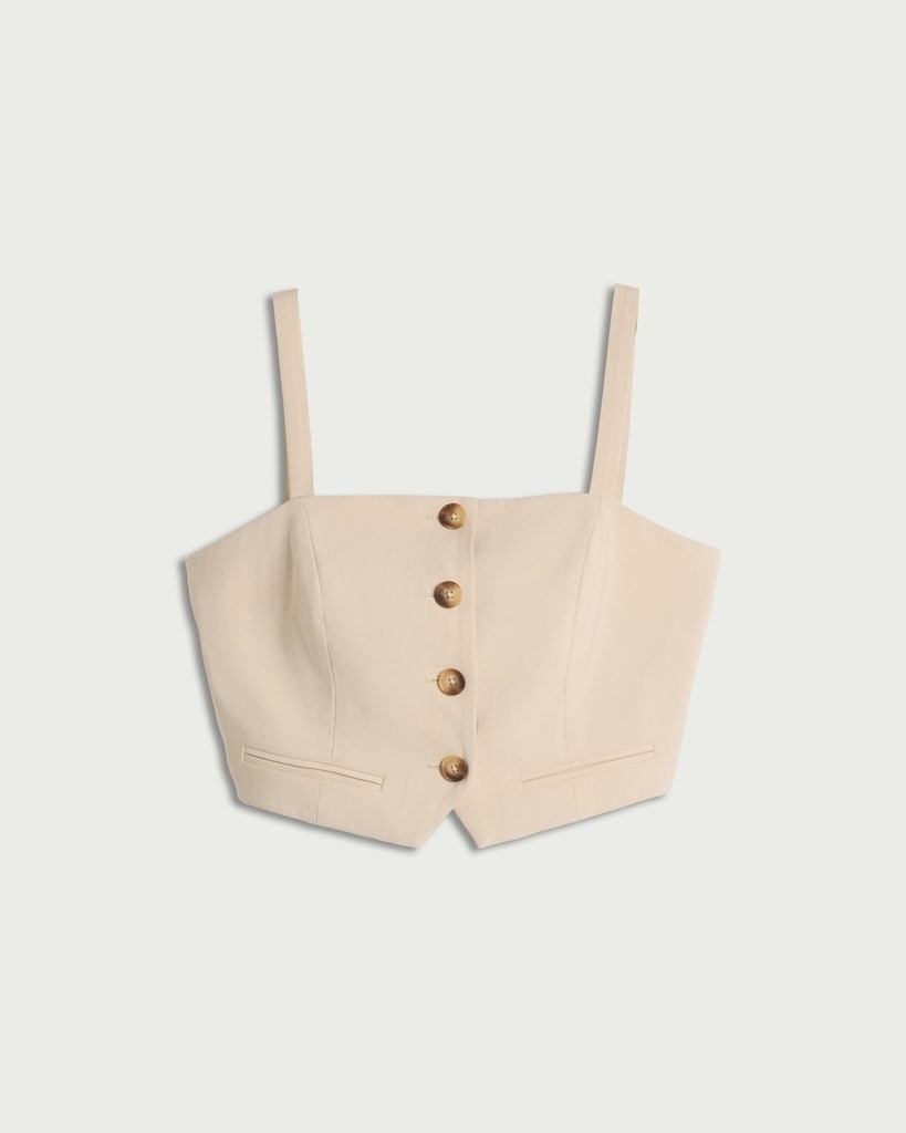 F&F Button Front Cropped Waistcoat in Beige thumbnail 4