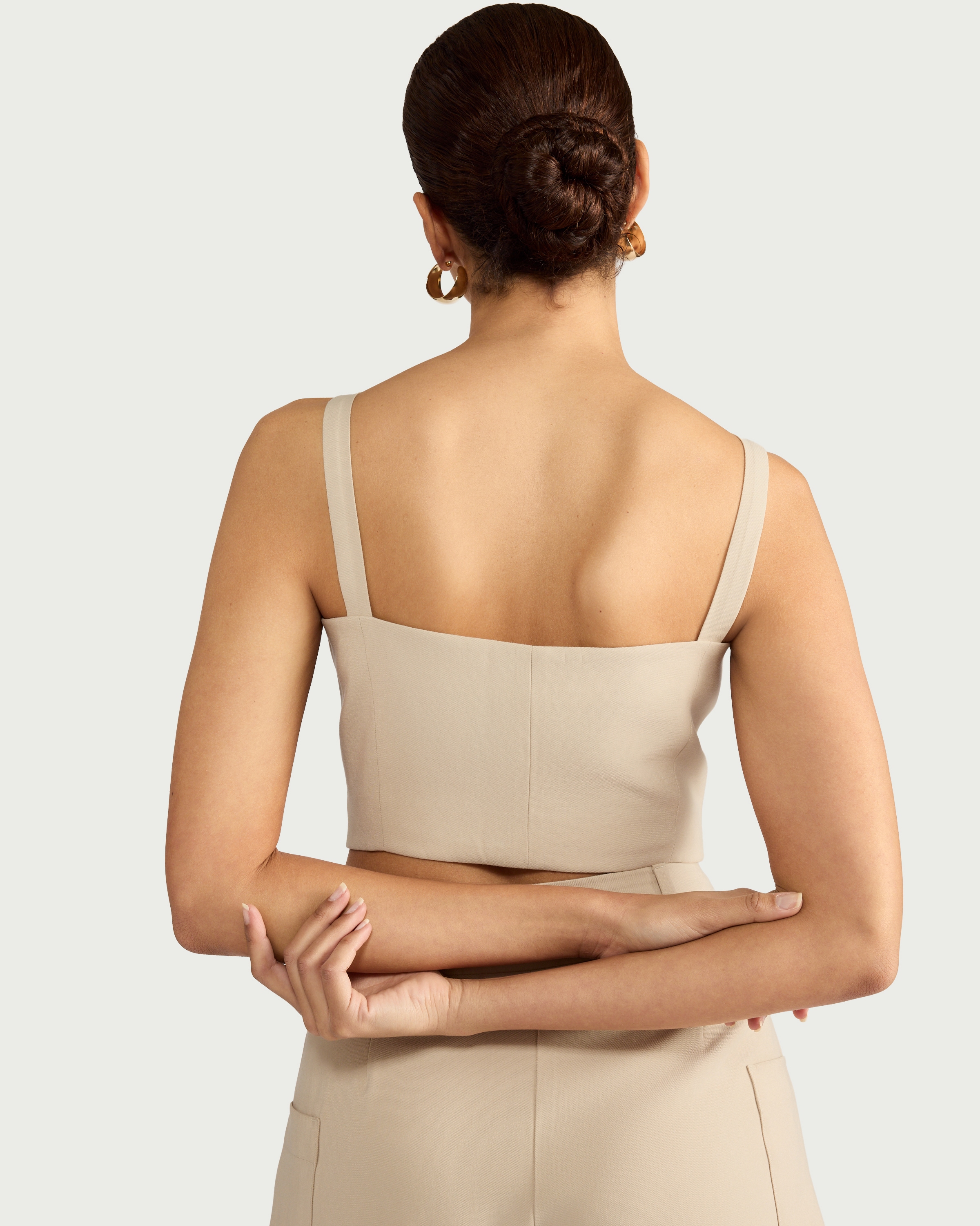 F&F Button Front Cropped Waistcoat in Beige thumbnail 3