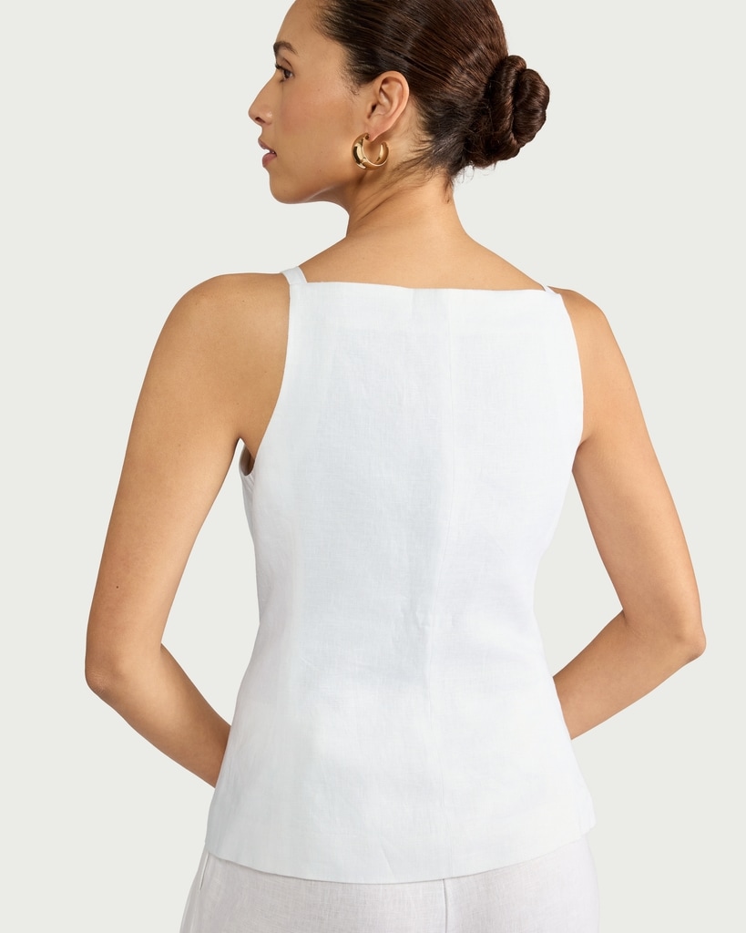 F&F Pure Linen Button Front Waistcoat in White thumbnail 3
