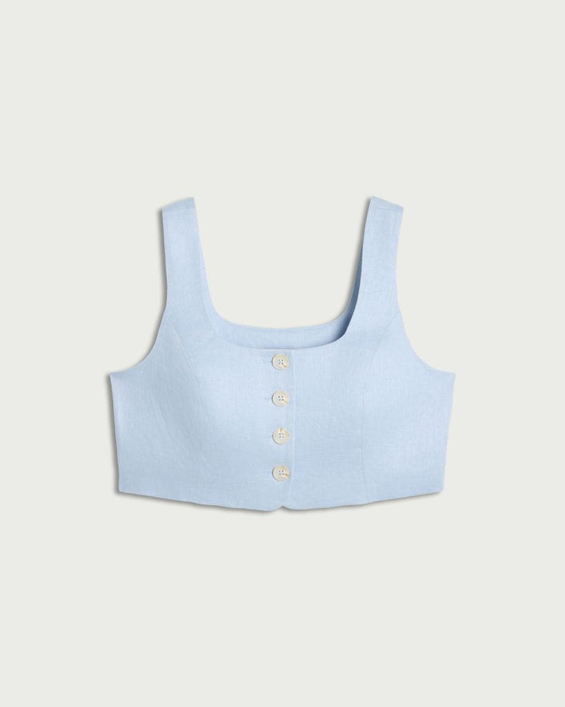 F&F Pure Linen Button Front Cropped Waistcoat in Blue thumbnail 4