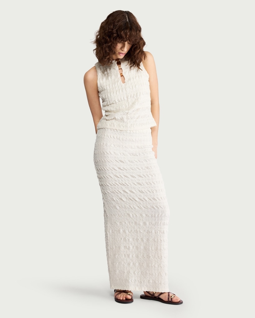 F&F Textured Split Hem Co-ord Maxi Skirt in Cream