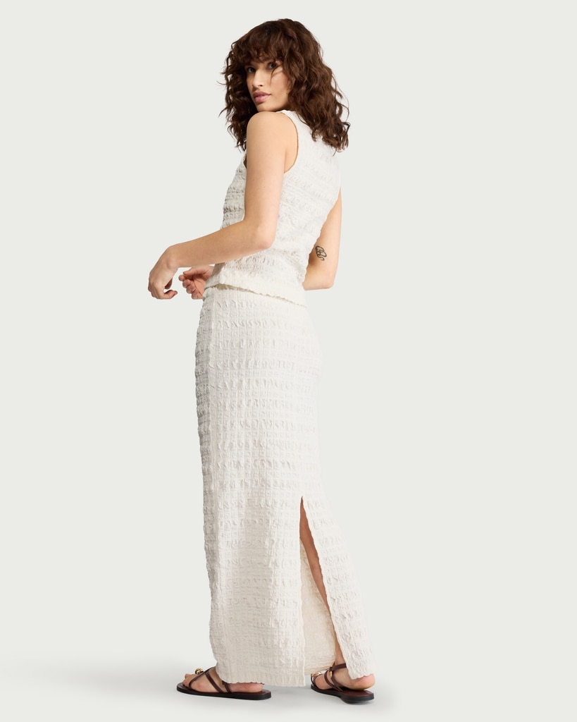 F&F Textured Split Hem Co-ord Maxi Skirt in Cream thumbnail 3