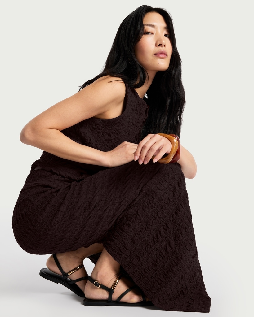 F&F Textured Split Hem Co-ord Maxi Skirt in Brown