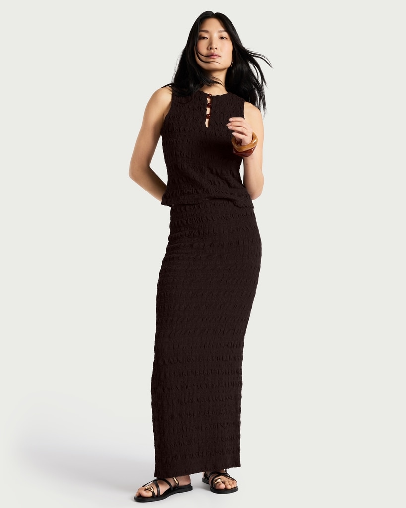 F&F Textured Split Hem Co-ord Maxi Skirt in Brown thumbnail 2