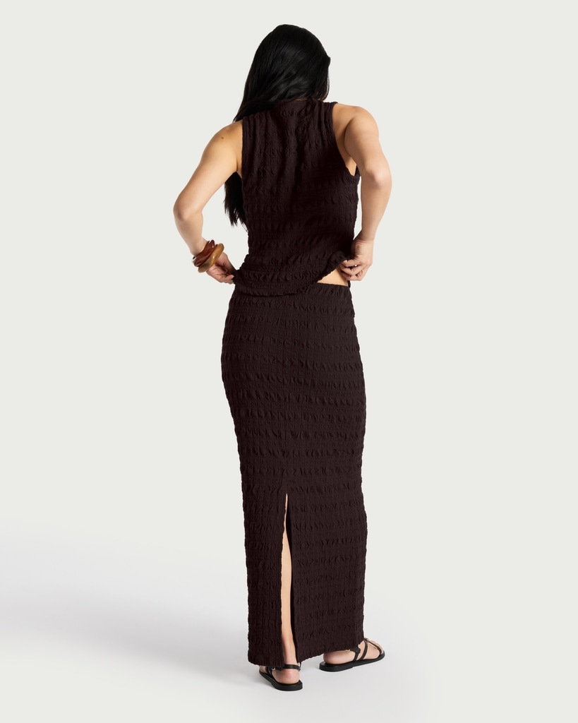 F&F Textured Split Hem Co-ord Maxi Skirt in Brown thumbnail 3