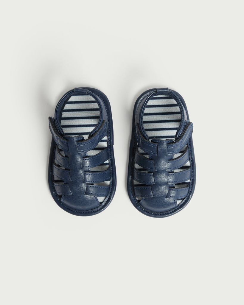 F&F Baby Strap Fastening Pramshoe Sandals in Navy thumbnail 2