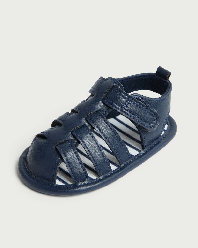 F&F Baby Strap Fastening Pramshoe Sandals in Navy thumbnail 3