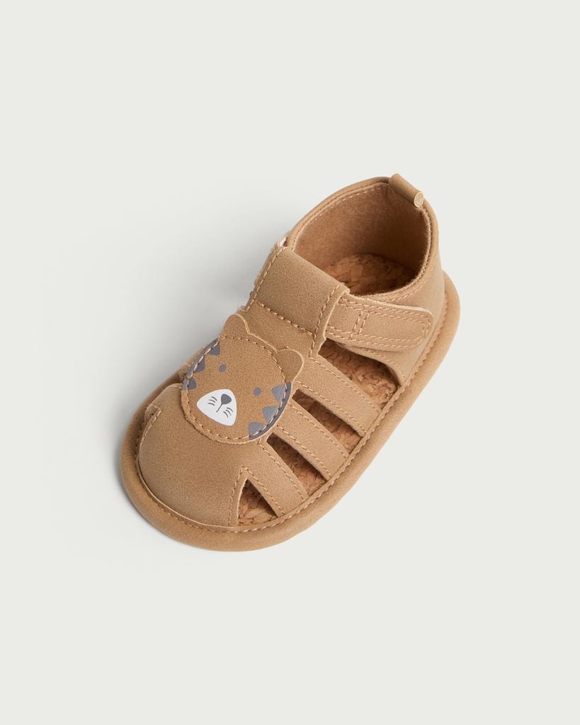 F&F Baby Tiger Face Pramshoe Sandals in Stone thumbnail 3