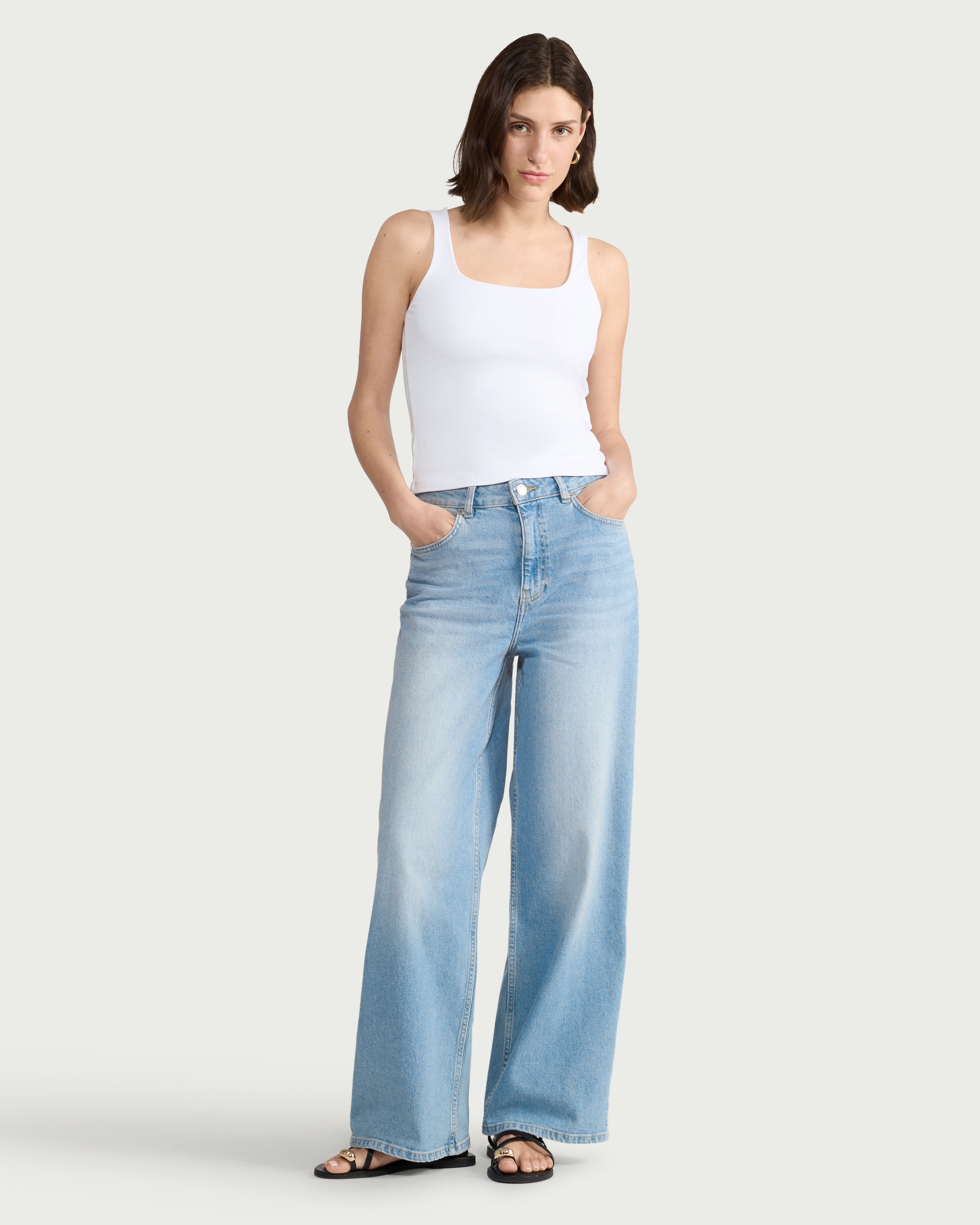 F&F High Rise Wide Leg Jeans in Blue