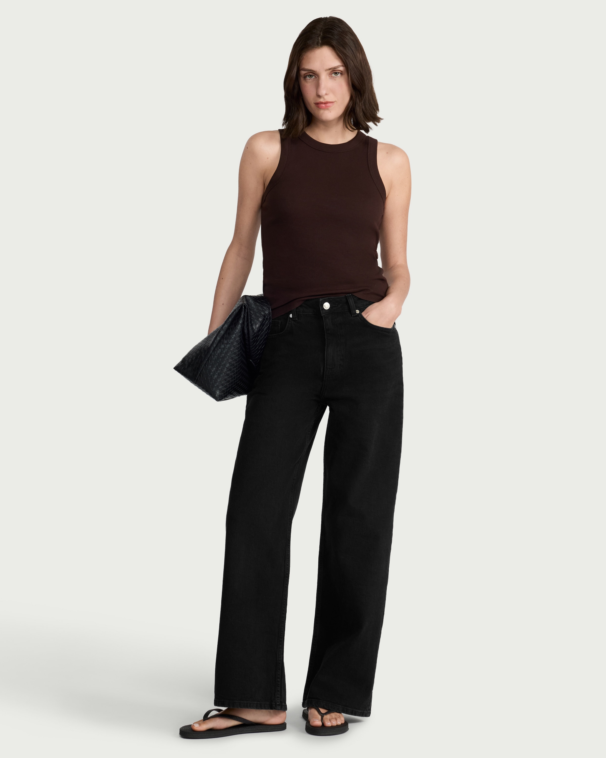 F&F High Rise Wide Leg Jeans in Black