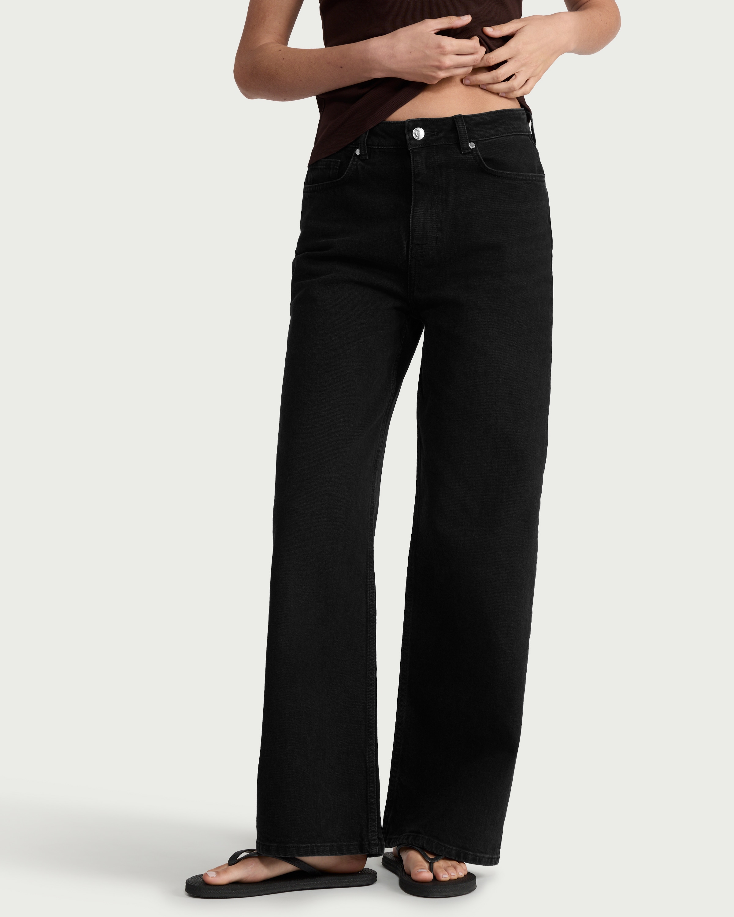 F&F High Rise Wide Leg Jeans in Black thumbnail 2