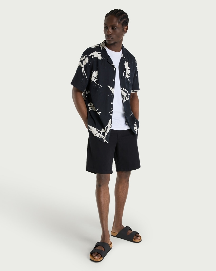 F&F Edit Cotton Rich Floral Print Short Sleeved Shirt in Multi Black thumbnail 2