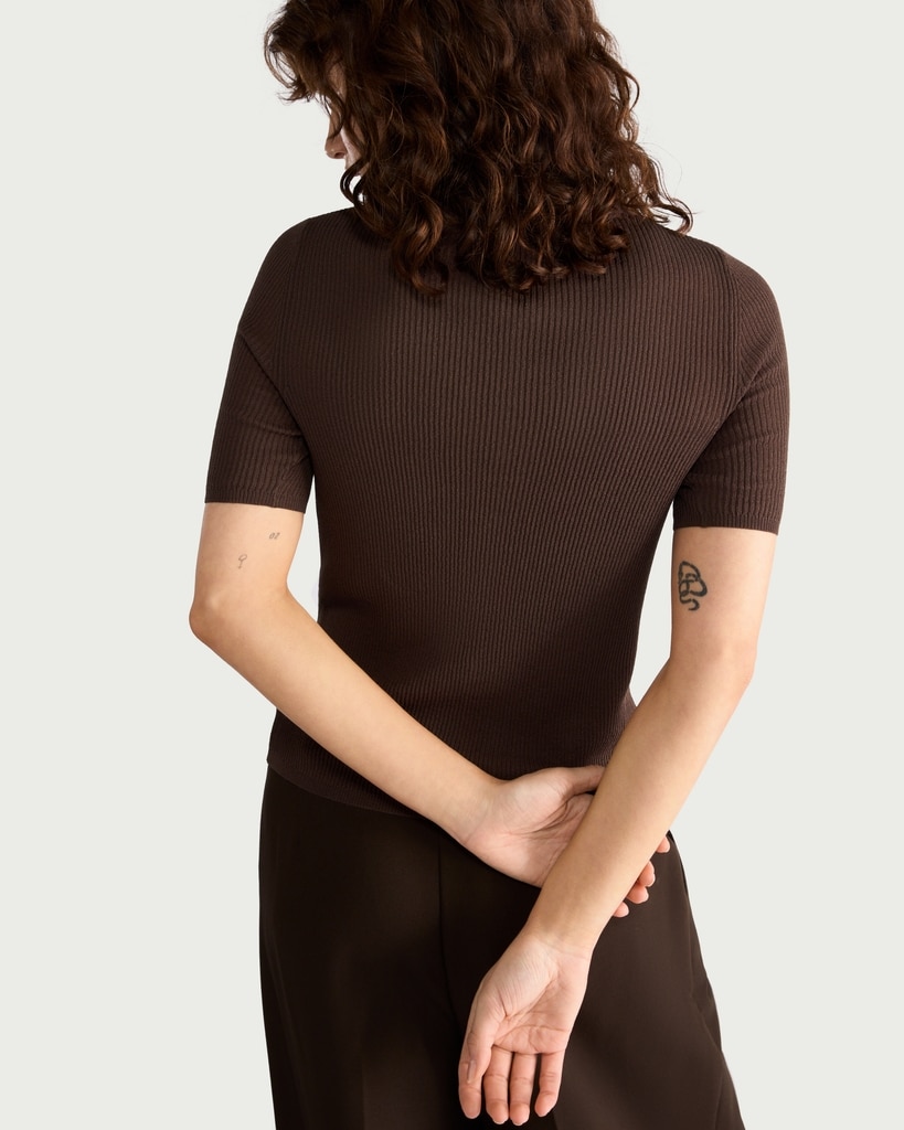 F&F Ribbed Knit Collared Button Up Jumper in Brown thumbnail 3