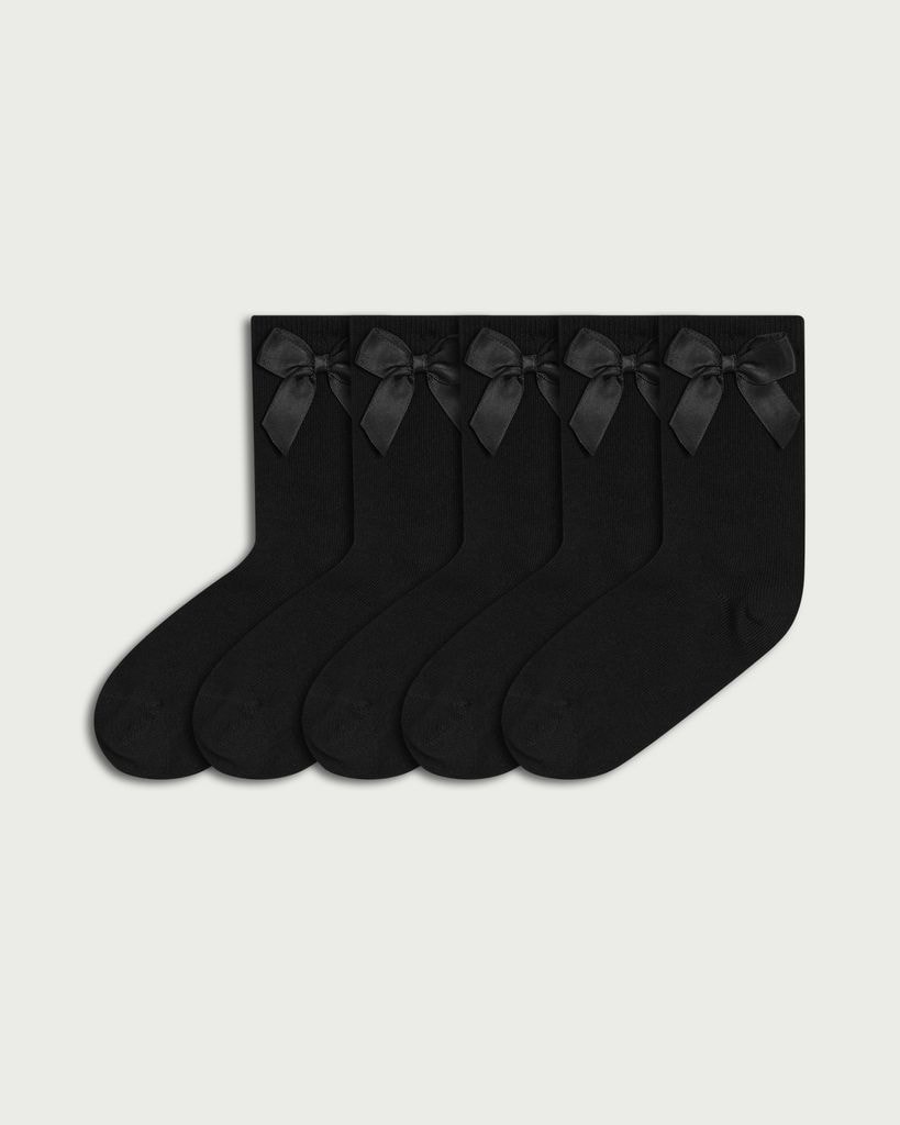 F&F Girls 5-Pack Cotton Rich Bow Ankle Socks in Black