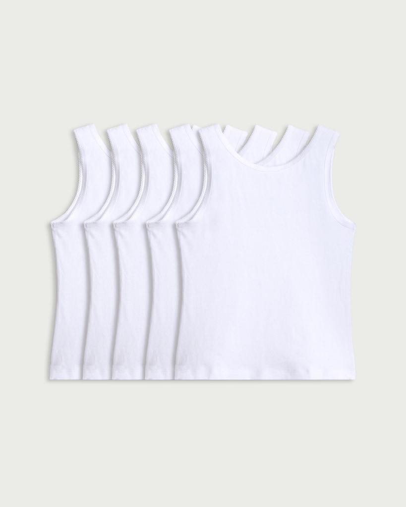 5-Pack Pure Cotton Bow Accent Vests in White thumbnail 2