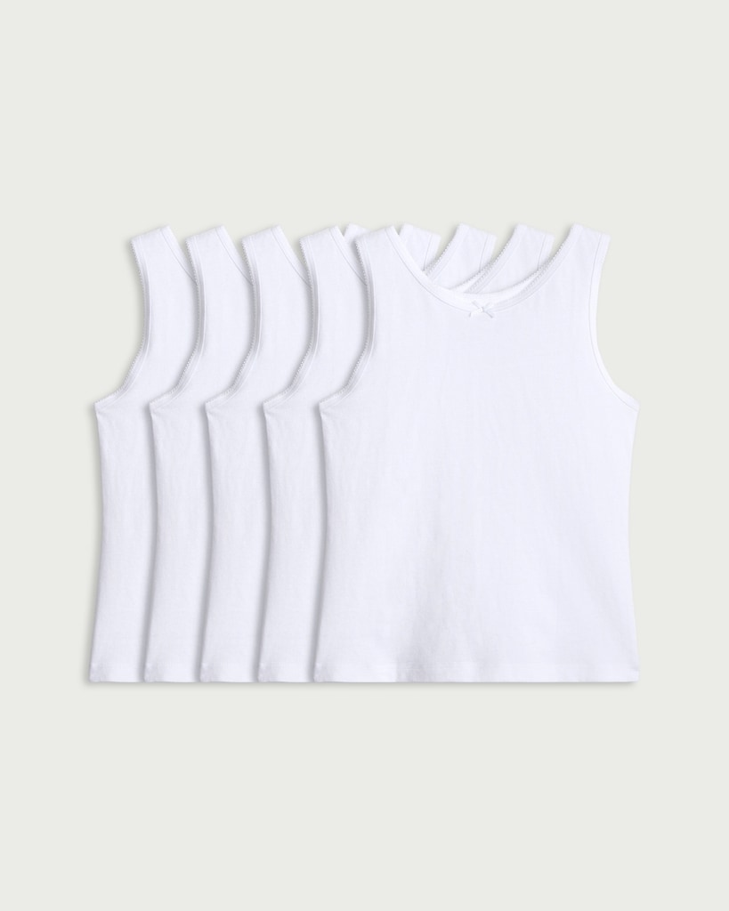 5-Pack Pure Cotton Bow Accent Vests in White