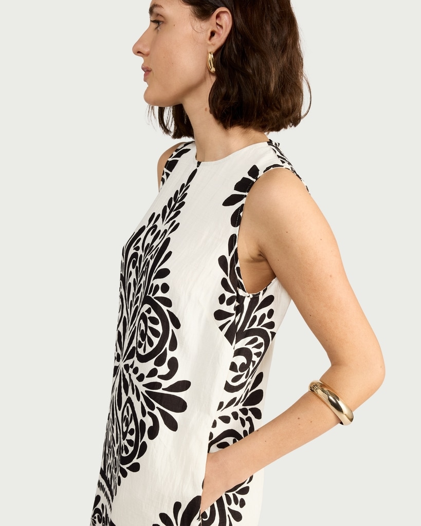 F&F Baroque Print Sleeveless Dress in Multi Black White