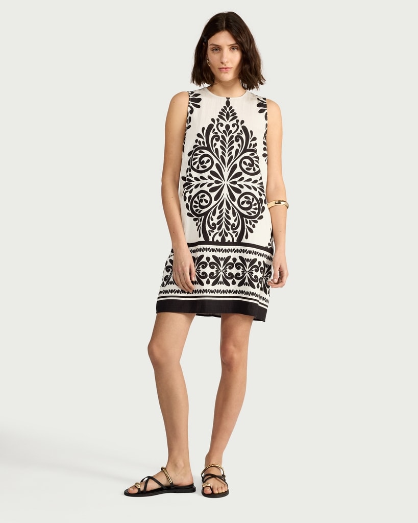 F&F Baroque Print Sleeveless Dress in Multi Black White thumbnail 2