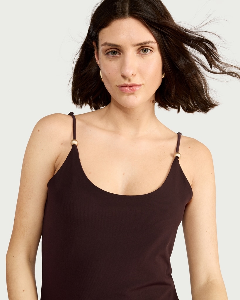 The F&F Edit Mesh Bead Detail Strappy Midi Dress in Chocolate thumbnail 2