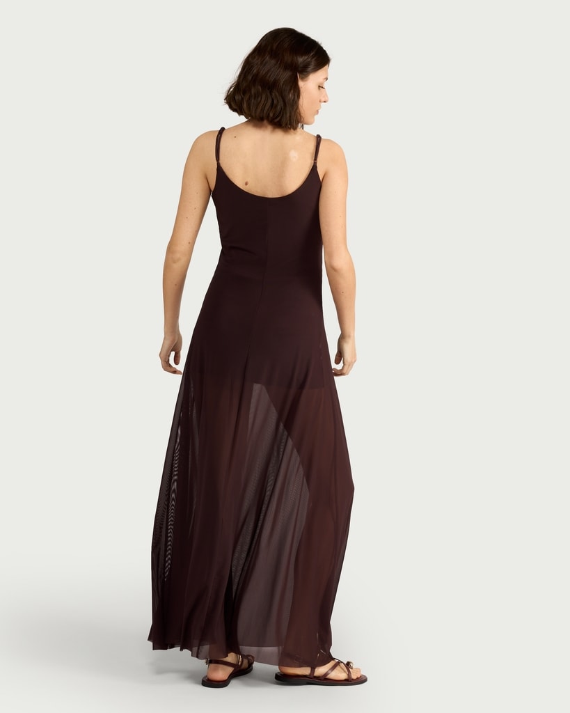 The F&F Edit Mesh Bead Detail Strappy Midi Dress in Chocolate thumbnail 3