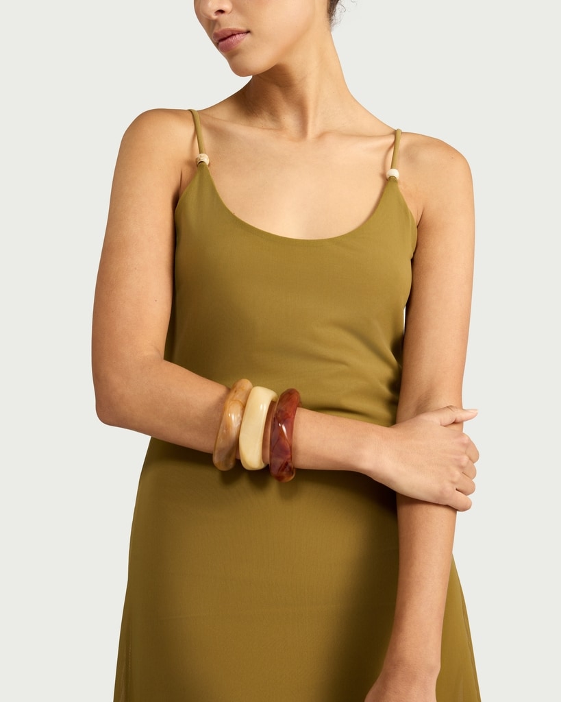 The F&F Edit Mesh Bead Detail Strappy Midi Dress in Olive thumbnail 2