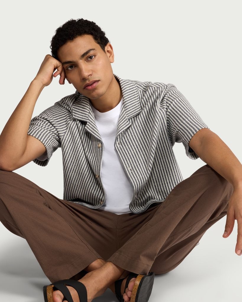 F&F Textured Stripe Short Sleeved Shirt in Multi Blue