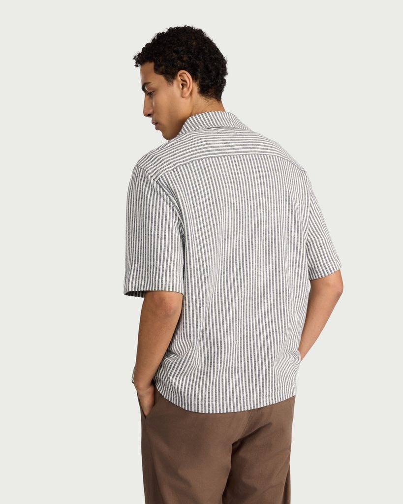 F&F Textured Stripe Short Sleeved Shirt in Multi Blue thumbnail 3