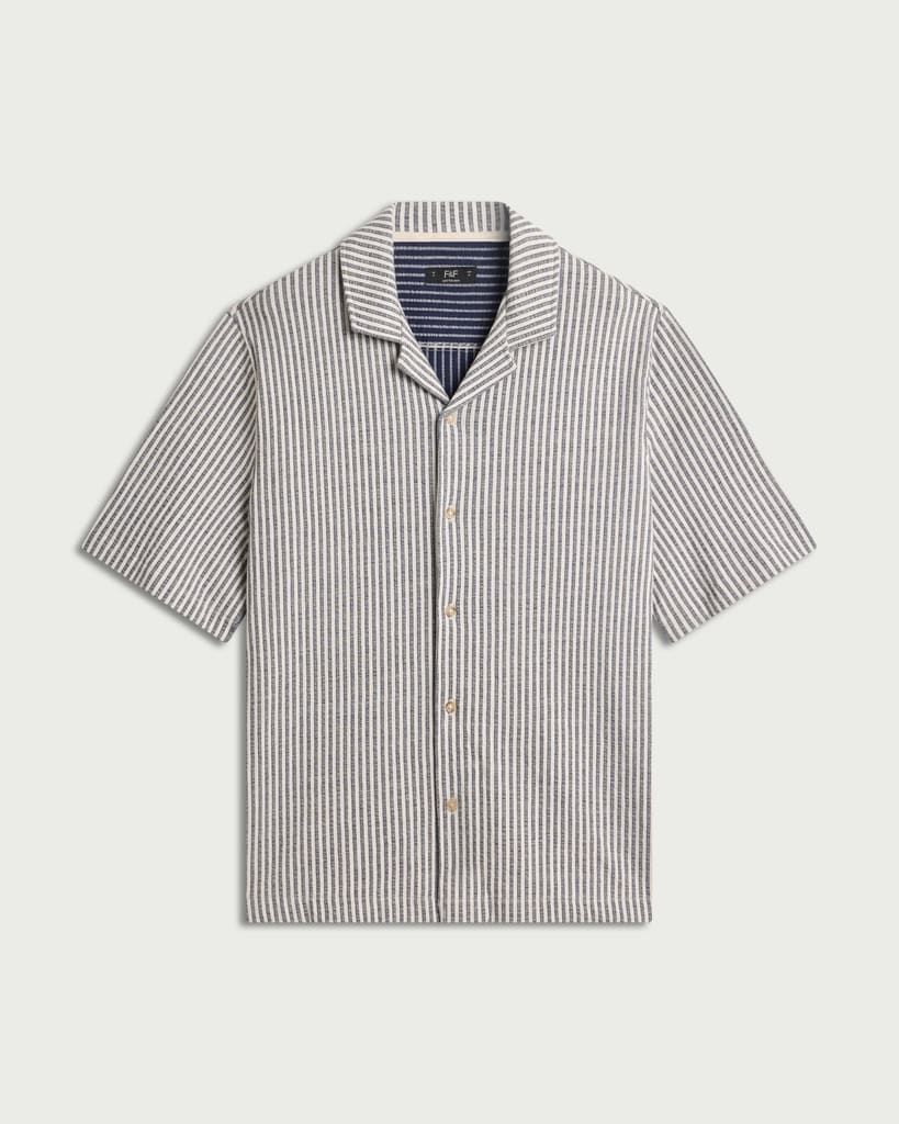 F&F Textured Stripe Short Sleeved Shirt in Multi Blue thumbnail 4