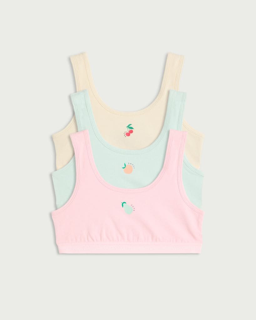 F&F Girls 3-Pack Cotton Rich Fruit Print Crop Tops in Multi