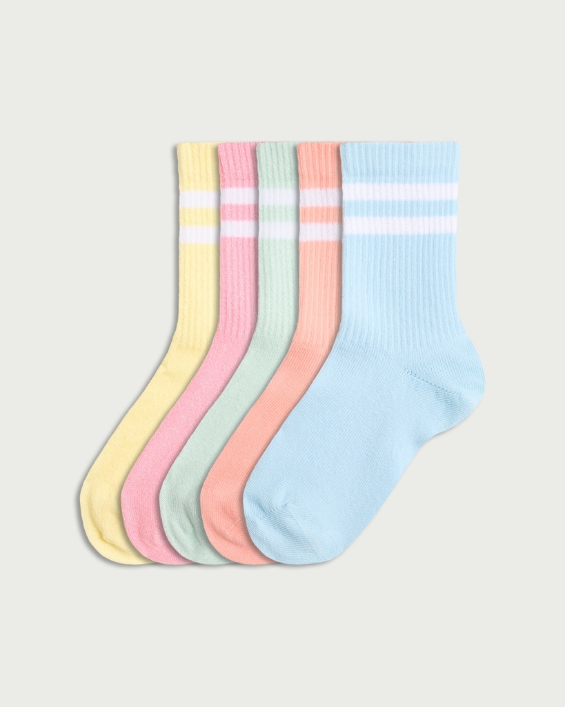 F&F Girls 5-Pack Cotton Rich Striped Ankle Socks in Multi