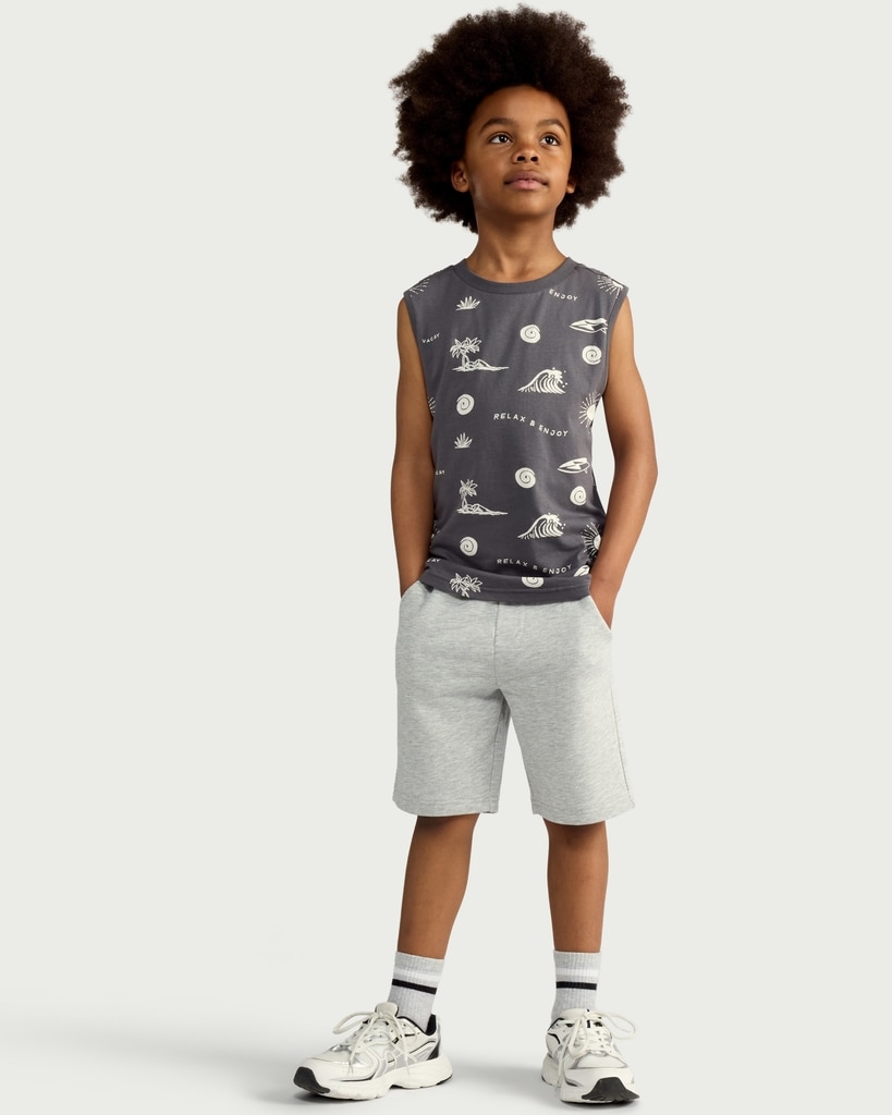 F&F Boys Pure Cotton Printed Oversized Fit Vest in Grey thumbnail 2