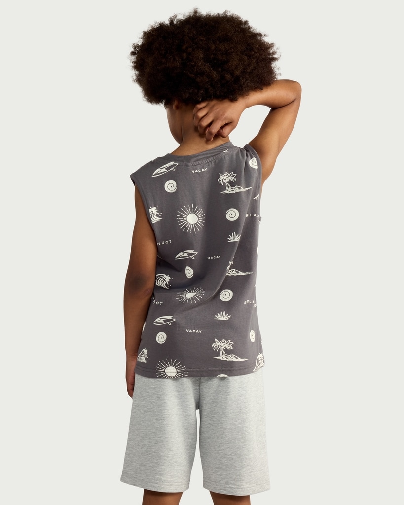 F&F Boys Pure Cotton Printed Oversized Fit Vest in Grey thumbnail 3