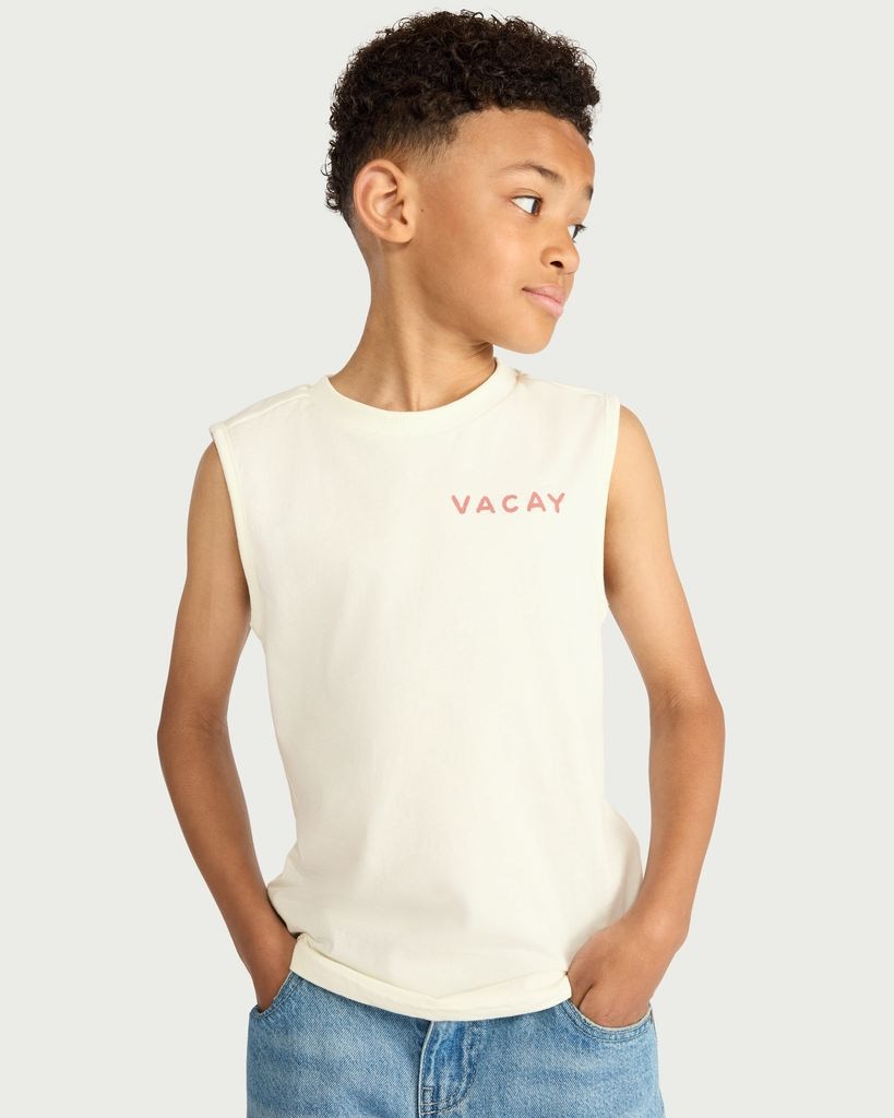F&F Boys Pure Cotton Printed Oversized Fit Vest in Cream thumbnail 2