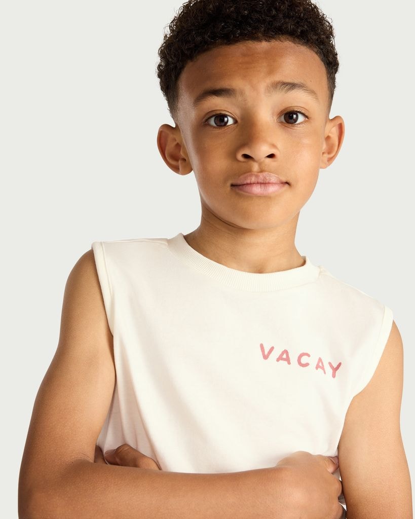 F&F Boys Pure Cotton Printed Oversized Fit Vest in Cream thumbnail 3