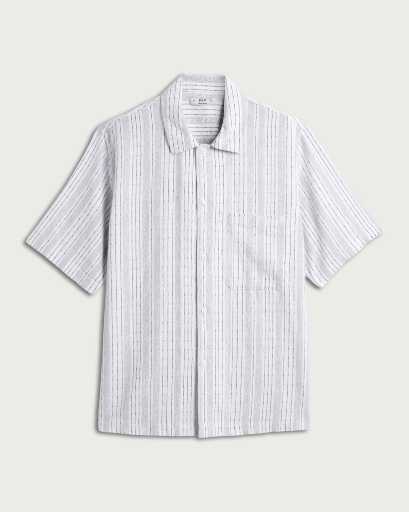 F&F Linen Blend Striped Short Sleeved Shirt in White thumbnail 4